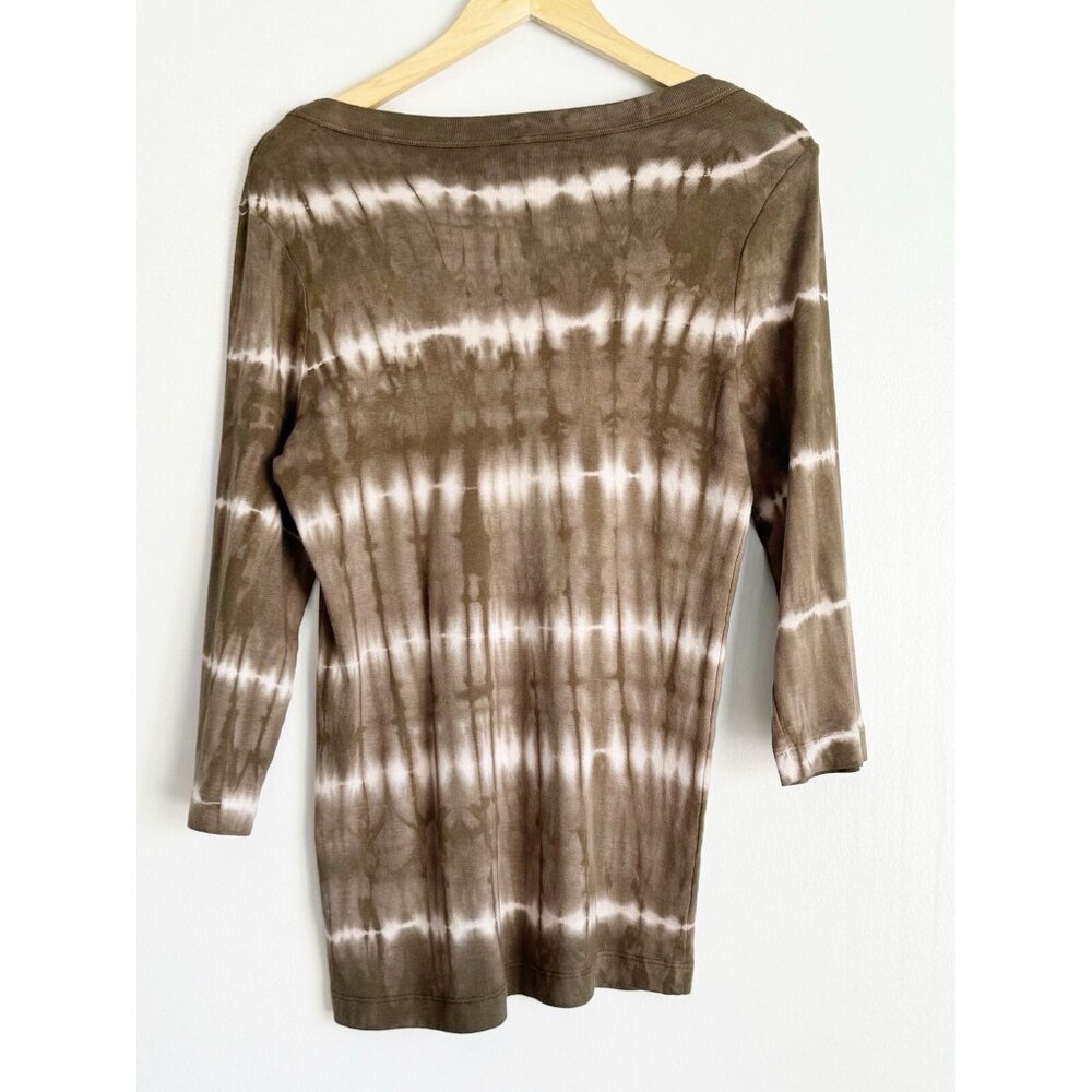 XCVI Women’s Tunic Top XL Tie Dye OLIVE GREEN 3/4 Sleeve Boho Grunge Sustainable - Picture 7 of 8